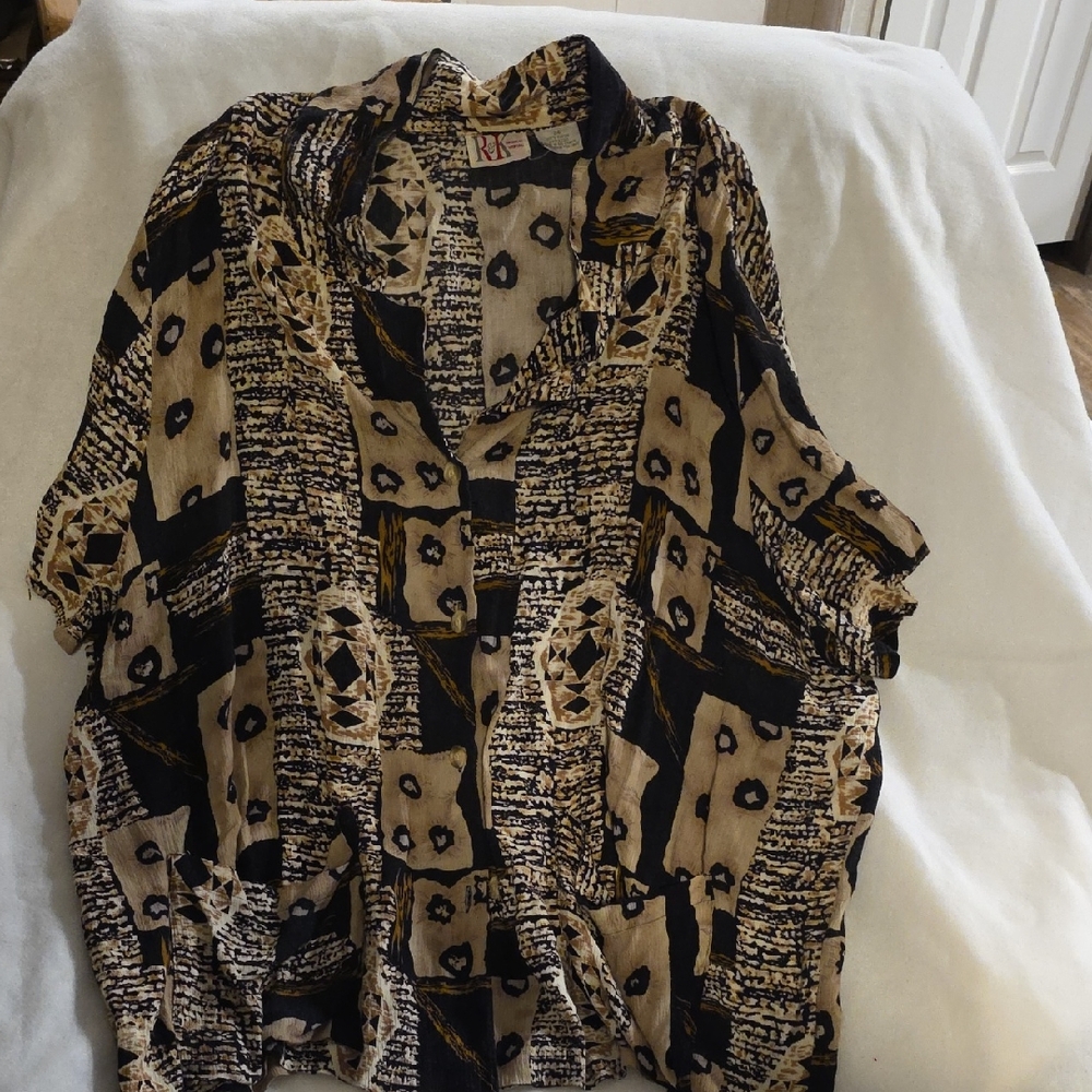 R&K Abstract Black and Tan Blouse